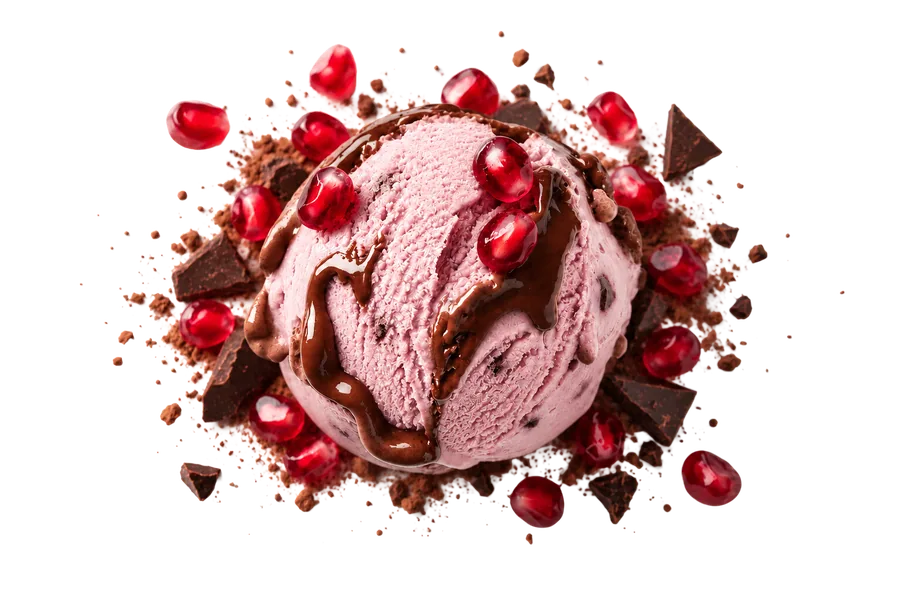 Scoop of pomegranate chocolate ice cream